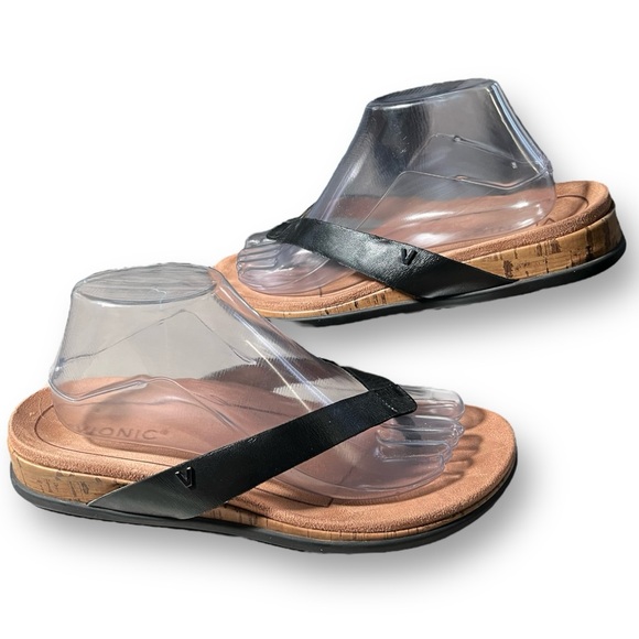 VIONIC Copal Daniela Leather Toe Post Sandals Black Slip On Thong Flip Flops 9 - Picture 2 of 7
